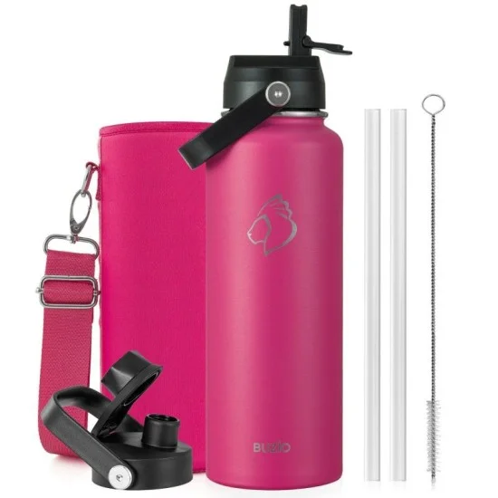 Buzio Duet Series Water Bottle with 2 Lids and Sleeve 1.2L - Rose